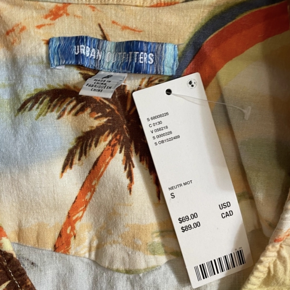 Palm Tree Rainbow Print Linen Micro Mini Dress - Urban Outfitters Freya - Picture 7 of 9